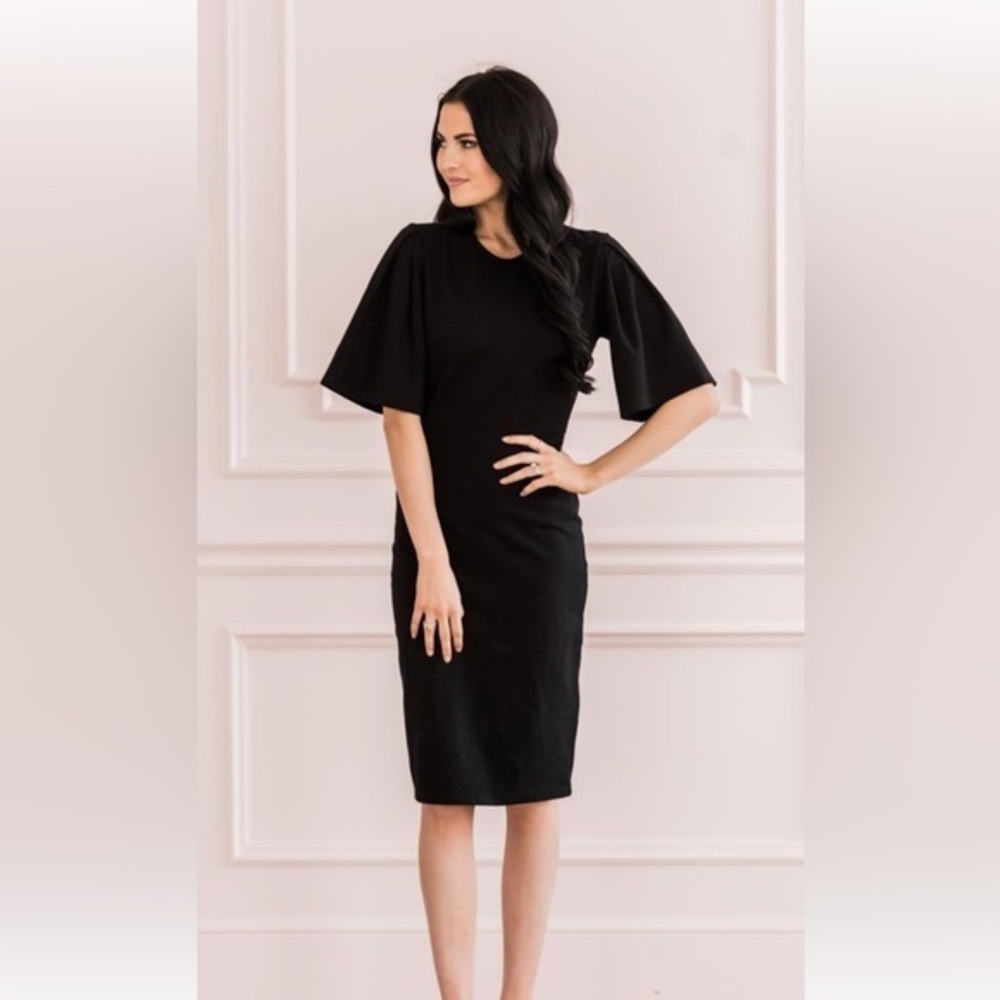 RACHEL PARCELL Flutter Sleeve Ponte Dress (L)